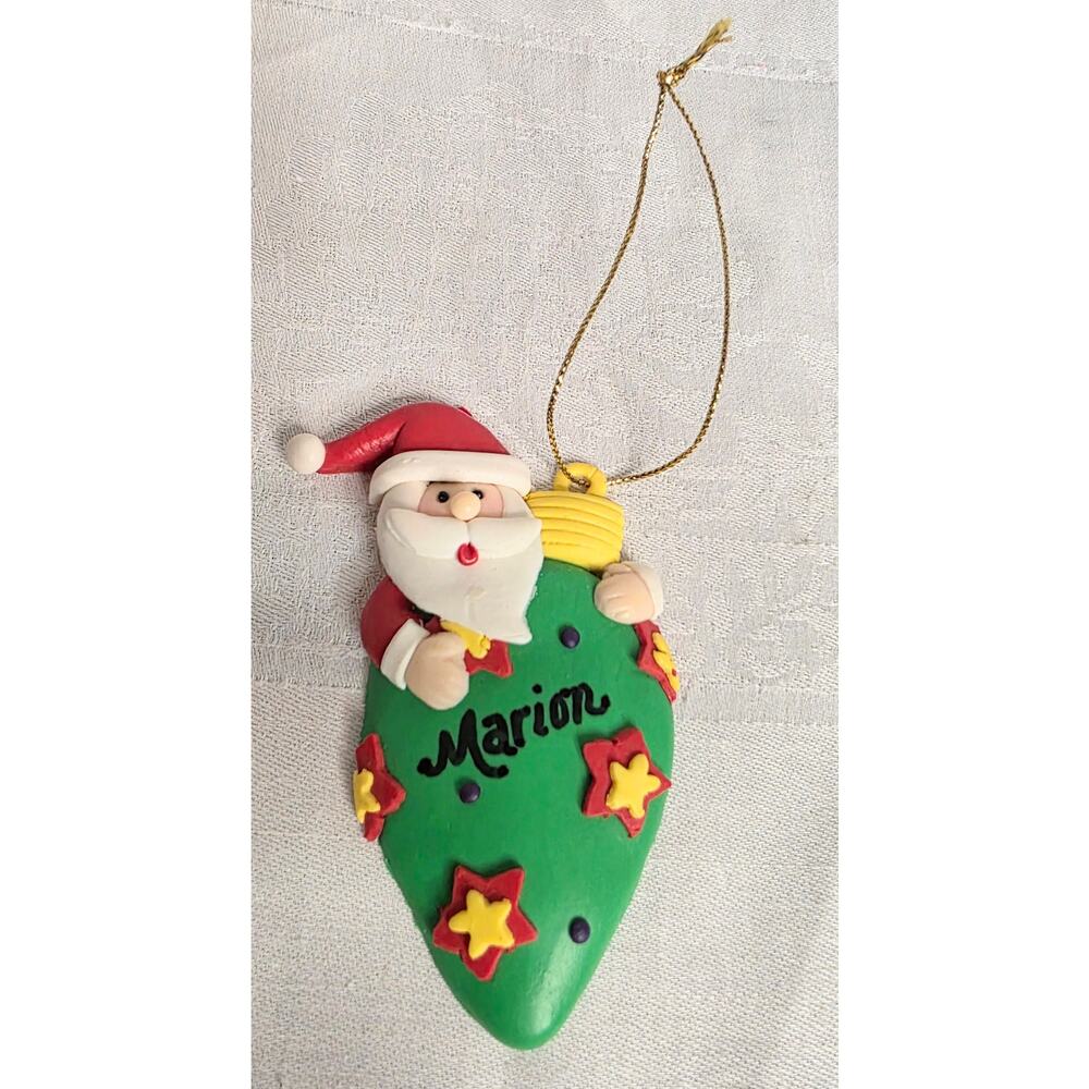 Vintage Santa & Lightbulb Tree Ornament (personalized "Marion") 3 1/2" Long